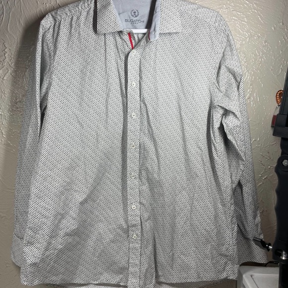 Bugatchi Uomo Gray Long Sleeve‎ Cotton Geometric Classic Fit Shirt Mens Size XL - Picture 1 of 7